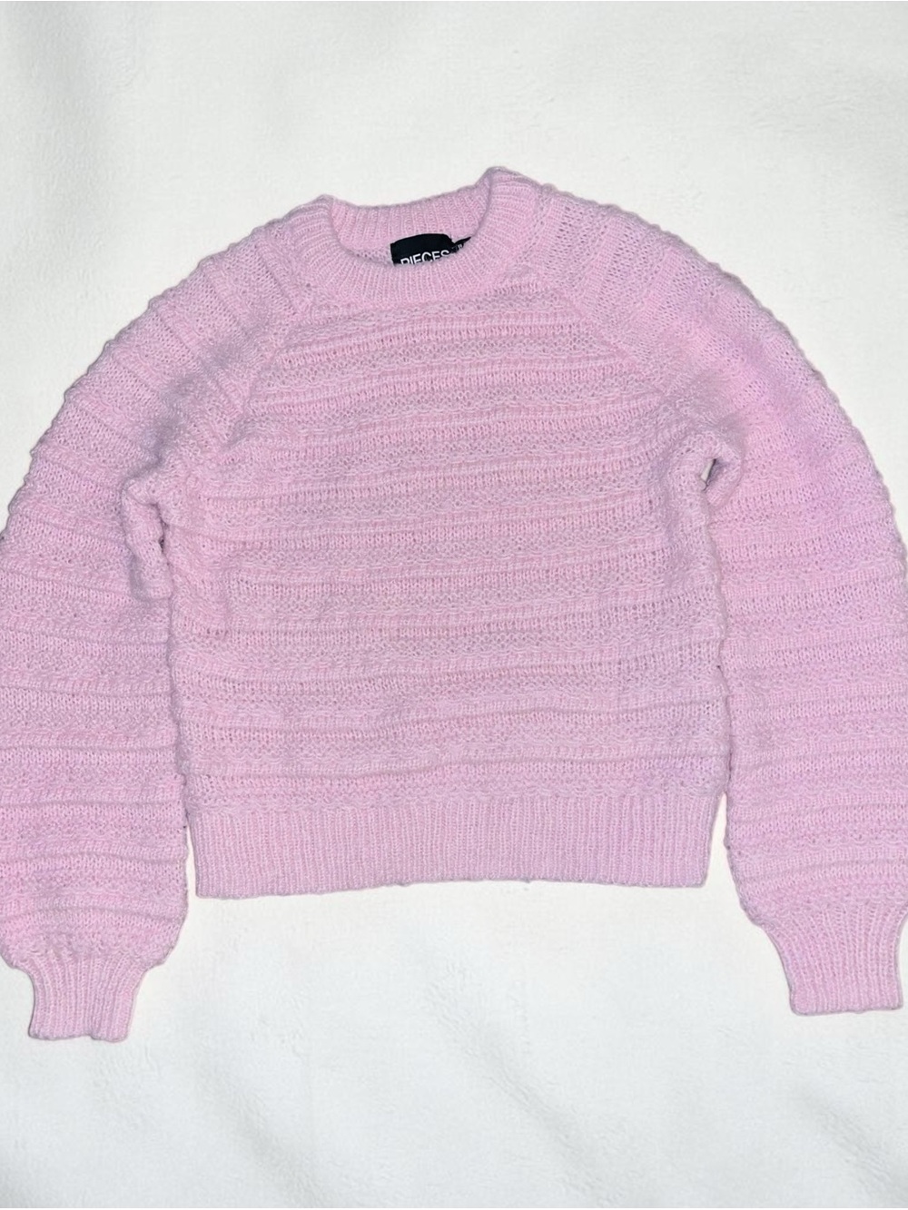 Pieces Light Pink Textured Crewneck Sweater